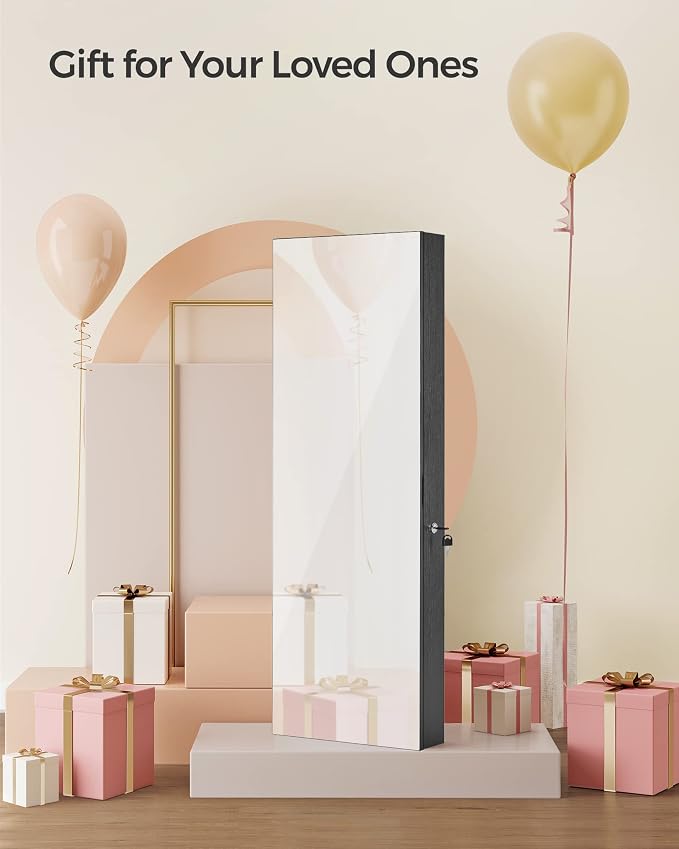 SONGMICS Mirror Jewelry Cabinet Armoire, Wall or Door Mounted, Lockable - Image 9