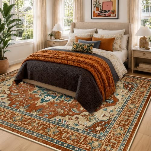 RELEANY Washable Area Rug, 5'x7', Red/Orange/Blue/Brown - Image 4
