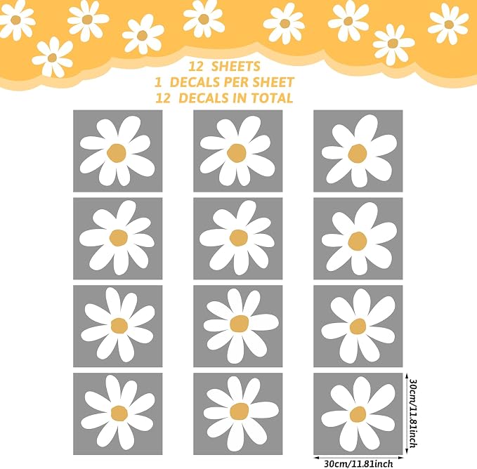 TaoBary 12 Sheet Large Daisy Wall Sticker Decal White Flower Wall Decals | Big Flower Wall Sticker, Floral Decal, Daisy Bedroom Room Decor, Removable Peel and Stick, Nursery Home Wall Decor - Image 2