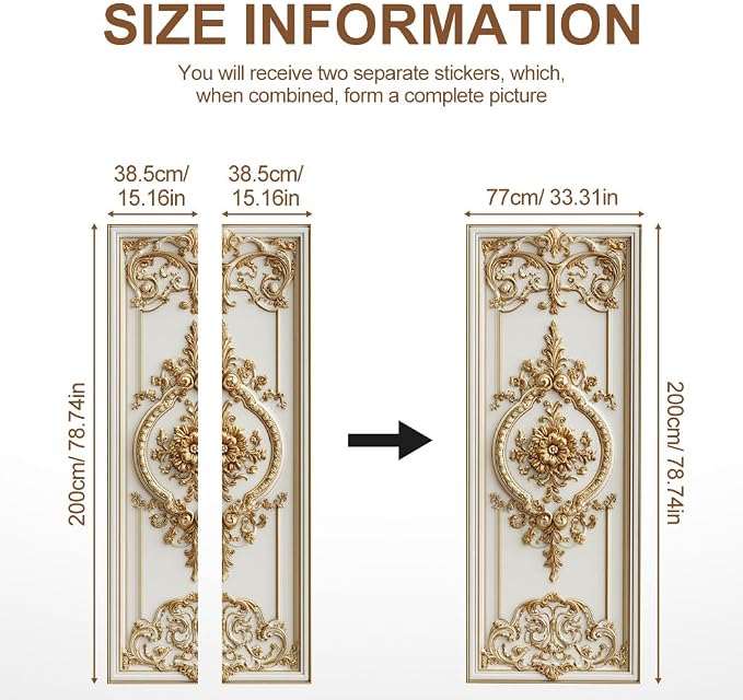 Baroque Door Mural, Gold Ornamental Floral Medallion Door Cover | Waterproof PVC, 30.3" W x 78.7" L; gold baroque design for entryway, bedroom, living room, office or closet doors. - Image 4