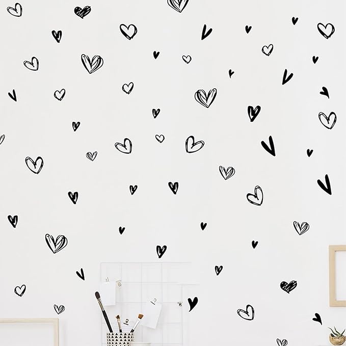 90 Pcs Black Heart Stickers Vinyl, hanlongyu 3D Heart Valentine Wall Stickers, Romantic Love Wall Decals Window Flakes Hearts Decal for Baby Bedroom Murals Removable Nursery Kids Room Decor by Unknown