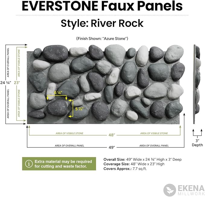 EverStone River Rock Faux Rock Panel, 49"W x 24 3/4"H x 3"D, Azure Stone Color - Image 2