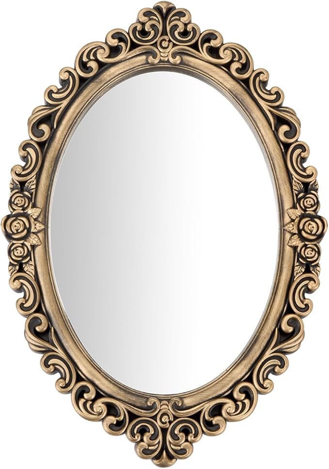 12x8.5 inch Vintage Oval Wall Mirror with Plastic Bronze Frame by Unknown