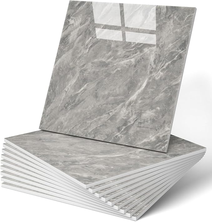 WADILE 20PC Peel and Stick PVC Wall Panels 11.8 x 11.8 Dark Grey | Marble look, Self adhesive, PVC Panels, Lightweight Foam Wall Panels, Bathroom, Kitchen, Not Real Tile by WADILE