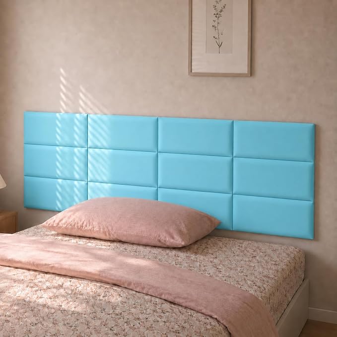 Anti Collision Wall Padding for Kids, Upholstered 3D Wall Panels | 4 Packs 7.8'' x 15.7'' Peel and Stick Headboard, Self Adhesive Wall Pads for Kids, Bedroom, Living Room, Blue - Image 2