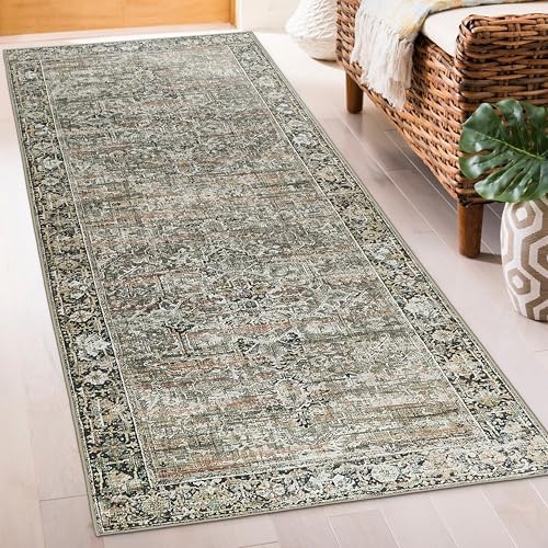 ReaLife Rugs Machine Washable Area Rug Runner - Living Room Bedroom Bathroom Kitchen Entryway Office - Padded Low Pile Stain Resistant Premium - Boho Farmhouse Vintage - Lyle - Brown 2'6" x 8' by ReaLifeRugs