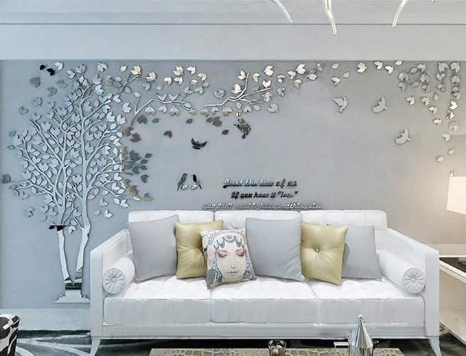 Family Tree Wall Decor Decals - DIY 3D Tree of Life Wall Art Large Decal Stickers Silver Decor Living Room Mural for Bedroom Hallway Home TV Background (Silver Left,M-98X51in) - Image 6
