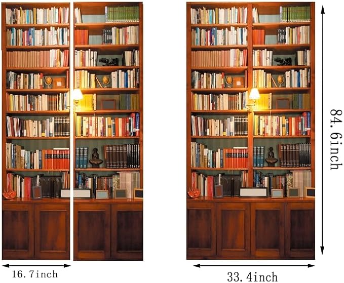 artfanke 3D Retro Bookcase Door Sticker Peel and Stick 33.5"x84.6"- Self-Adhesive Bookshelf Door Murals Wallpaper - PVC Wall Decal for Bedroom Decor(2 Sheets/Set) - Image 6
