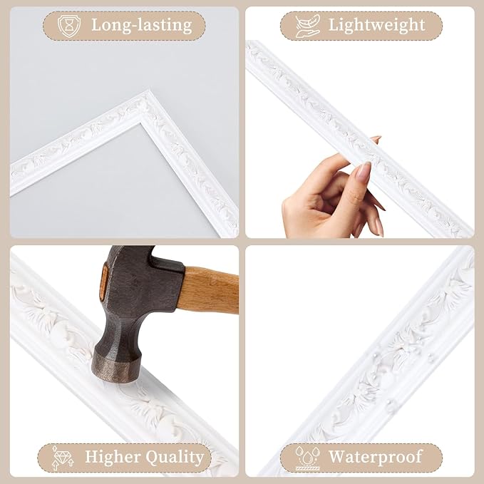 JBER Peel and Stick Wall Molding Kit, 6 Pre-Cut Wainscoting Panels, White | Ready-to-assemble pre-cut molding, 3D wall trim for interior wall décor, living room & bedroom, 3 top 3 bottom - Image 3