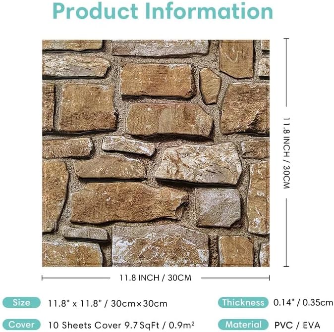 Commomy Faux Stone Peel and Stick Wall Panels | Ultralight Thin PVC Fake Rock Wallpaper DIY Wall Covering Decorative Tiles for Kitchen Backsplash,Bedroom (Covers 9.7 sq.ft) - Image 6