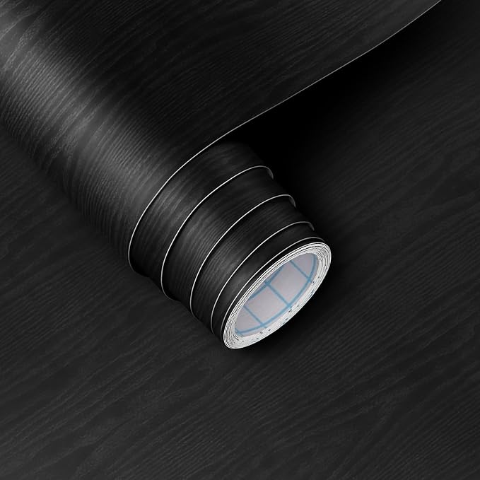 Vinjiasin Black Wallpaper Wood Grain Contact Paper Peel and Stick Wall Paper Waterproof Self Adhesive Thickened Vinyl Wrap for Countertops Cabinets Desk Decorative Film Easy to Clean 15.7" x 118" by Vinjiasin