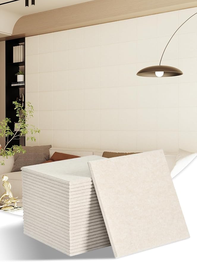 AKUMAX Acoustic Panels, 24 Pack Sound Panels Noise Reducing for Walls,Soundproof Wall Panels,High-Density Acoustic Wall Panels,Decorative Wall Sound Absorbing Panel,Beige, 12in*12in by AKUMAXWOODWALLPANELS