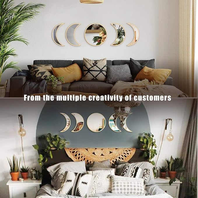 MAXROCK Scandinavian Natural Decor Acrylic Moonphase Mirrors, Moon Phase Mirror Set, Bohemian Wall Decoration for Living Room Bedroom（Not Actual Mirror) - Image 5