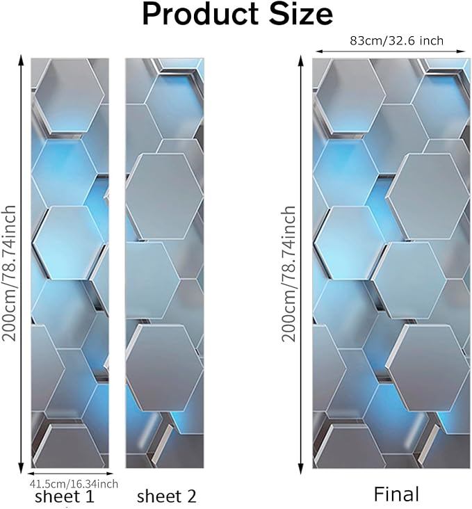 Door Stickers Peel Stick Murals -Wall Covers Decorative Decal Hexashape | 30.3"W x 78.7"H, 3D Hexashape Wallpaper，Waterproof Removable Opaque Vinyl Self Adhesive Fake Door Decor for Home Office - Image 2