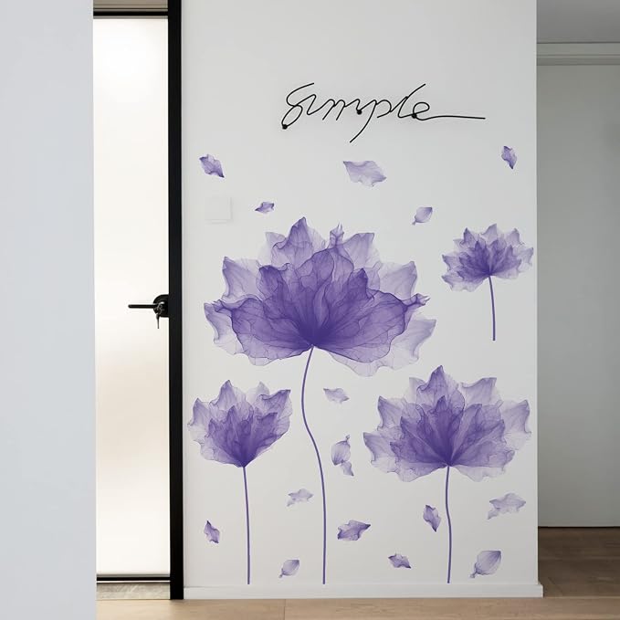 59.1'' x 49.6'' Flower Petal Wall Decal Floral Wall Sticker(Purple) | Removable waterproof peel and stick wall art for nursery, baby room, classroom, living room, bedroom, office and bathroom - Image 3