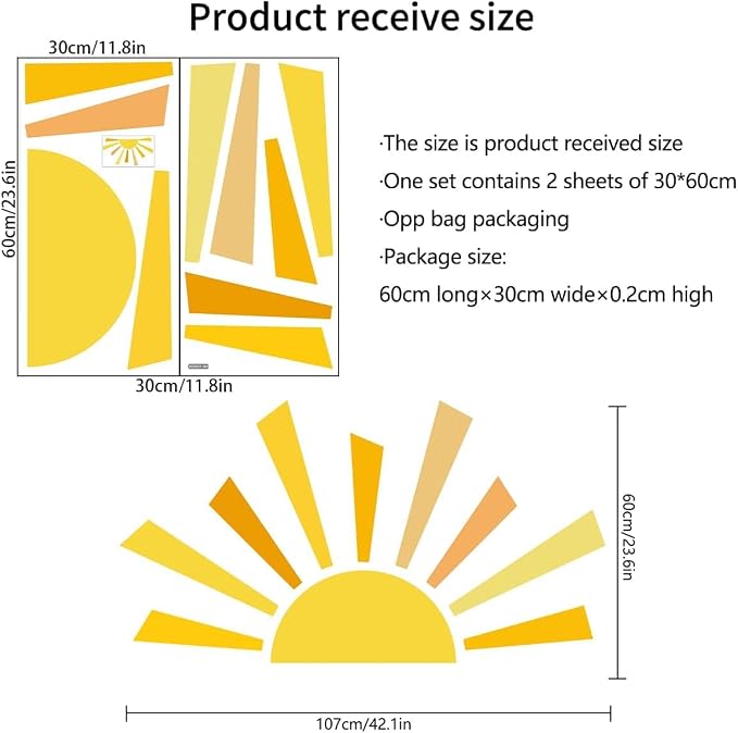 42.1x23.6 inch Boho Half Sun Wall Decal - Large Sunshine Wall Stickers, Vinyl Removable Peel and Stick for Nursery Room Playroom Decor - Image 7