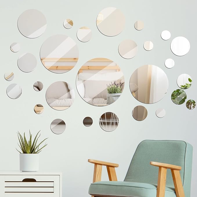 Jetec 28 Pcs Round Glass Mirror Tiles, 2/3/4/6/8/10 Inch Wall Decor Set - Image 3