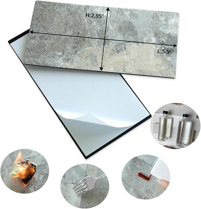 AULIGET 100-Piece Faux Stone Peel and Stick Backsplash Wall Tiles, 3" x 6" Grey & Brown Slate PVC Stick on Tile for Backsplash Kitchen, Bathroom, Laundry Room, Camper, Fireplace - Image 5