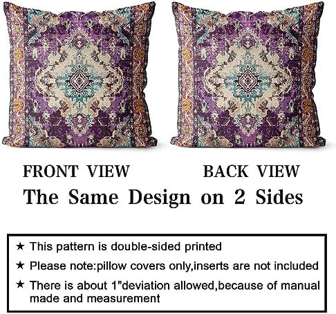 Snycler Boho Throw Pillow Covers 18x18 inch Set of 2 Boho Rug Carpet Double Sided Pattern Cotton Soft Pillow Case Cushion Cover Pillowcase for Couch Sofa Bed Decorative (Purple) - Image 2