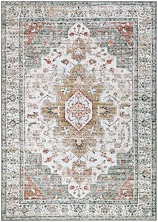 Moynesa Ultra-Thin Washable Area Rug - 5x7 Rugs for Living Room Washable Rugs for Bedroom Soft Office Mat, Printed Low Pile Accent Dining Room Carpet for Basement Nursery Playroom, Beige/Gold - Image 7