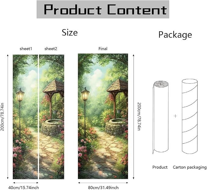arricraft 2 Pcs Self-Adhesive Door Sticker, 31.5"x78.7", Garden Street Lamp Plant Door Murals, PVC, Removable Wallpaper Decoration for Bedrooms, Living Room - Image 2