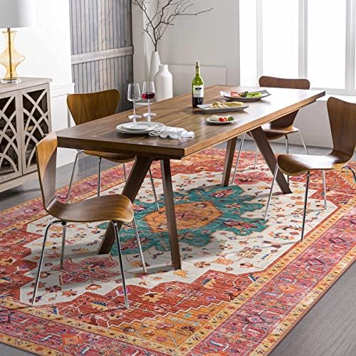 Moynesa Ultra-Thin Pink Area Rug - 8x10 Bedroom Living Room Rug Non-Slip Non-Shedding Nursery Mat, Indoor Oriental Medallion Floor Carpet for Dining Room Entryway Playroom by Moynesa