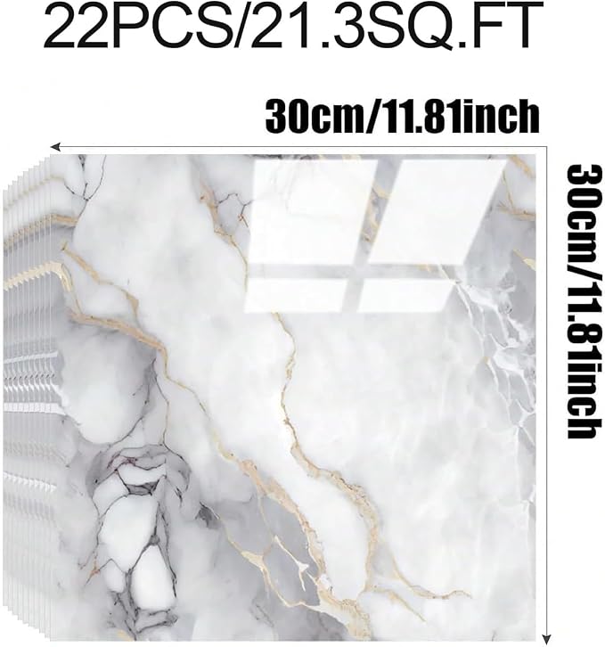 Chejiaye 22pcs Marble Peel and Stick Backsplash Surface Waterproof Wall Panels,Self-Adhesive Marble PVC Foam Wall Panels for Kitchen, Bathroom - 11.8"x11.8" Kitchen Tile(Not Real Tiles,Colorful) - Image 4