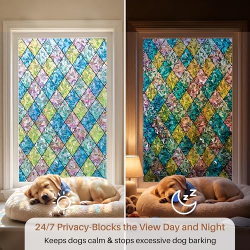 Sunbaby Stained Glass Winodw Film, Rainbow Lattice Stickers, 35.4"x78.7" - Image 5