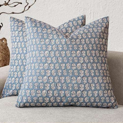 Foindtower Decorative Floral Print Throw Pillow Covers 18×18 Dusty Blue by Foindtower