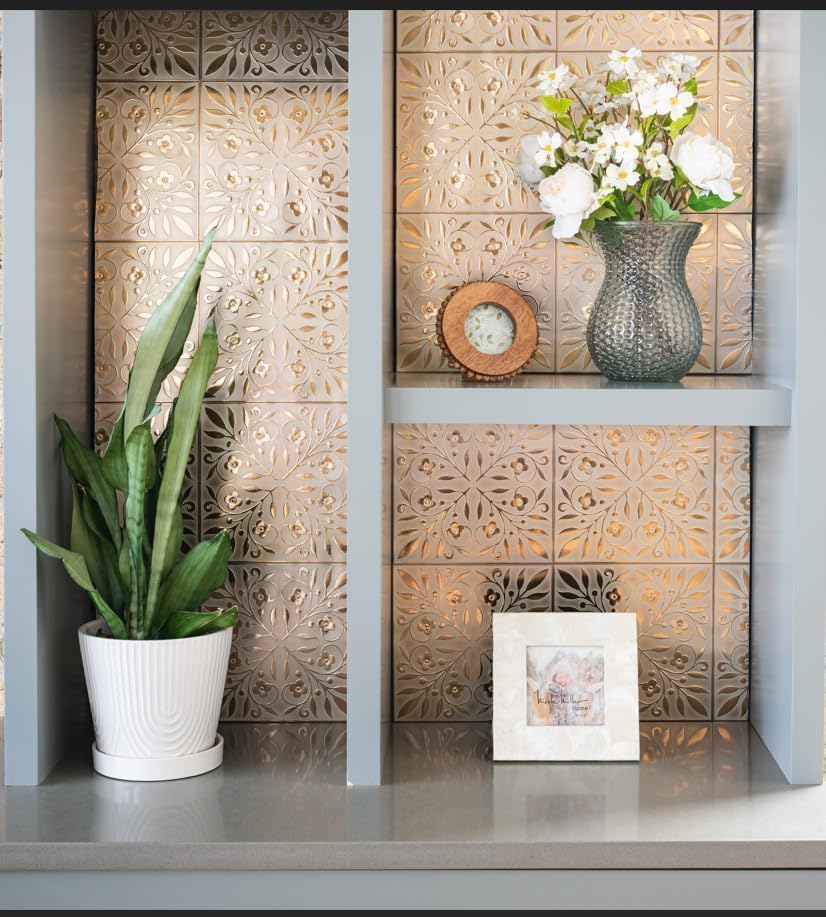 Main Street Peel and Stick Wallpaper Tiles, White & Gold Leaves, 24-Pack - Image 5