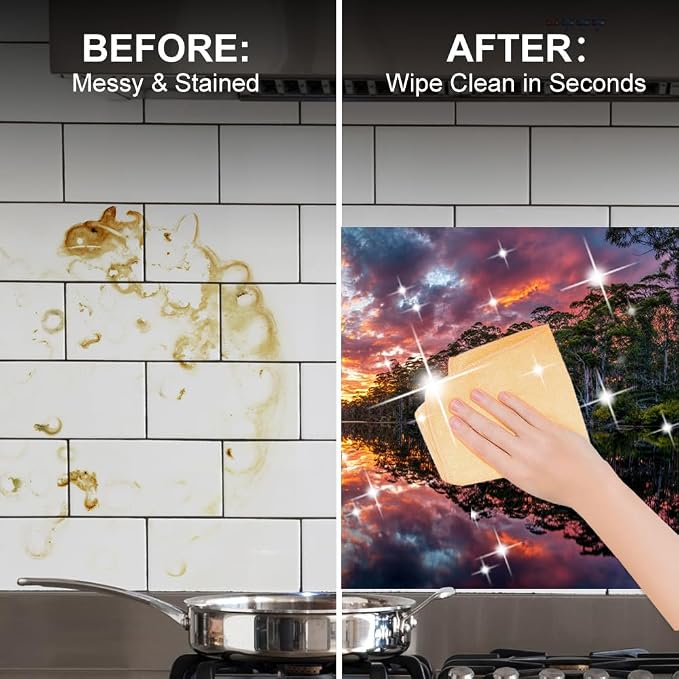 Forest Lake Sunset Kitchen Backsplash Peel and Stick, 30x16 in | Dramatic forest lake at sunset with fiery clouds and mirror reflections; flat 2D waterproof peel and stick; wipe clean; 30x16 - Image 4