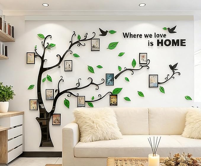 3D Tree Wall Stickers - DIY Photo Frame Tree Wall Decal Family Photo Frame Sticker Murals Wall Decor Living Room Bedroom TV Background Home Decorations (S:54 * 39in,Green Right) - Image 7