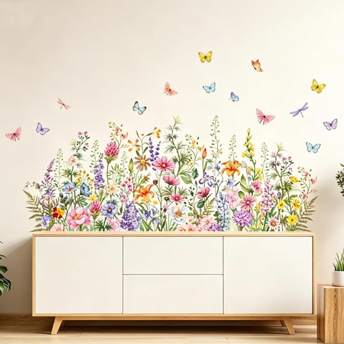Watercolor Wildflower Wall Sticker, Featuring Colorful Flowers and Butterfly Patterns, Can be Peeled Off and Pasted, Suitable for Bedroom and Living Room Decoration (Wildflower 2) - Image 6