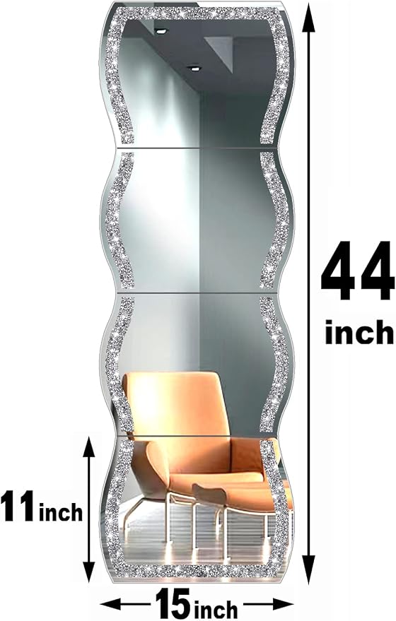 ZOLAPI Wave Pattern Crushed Diamond Body Mirror Set - 4pcs 11x15 inch Dressing & Makeup Mirror for Decor, Gym, Door (11x15 inch 4pcs) - Image 7