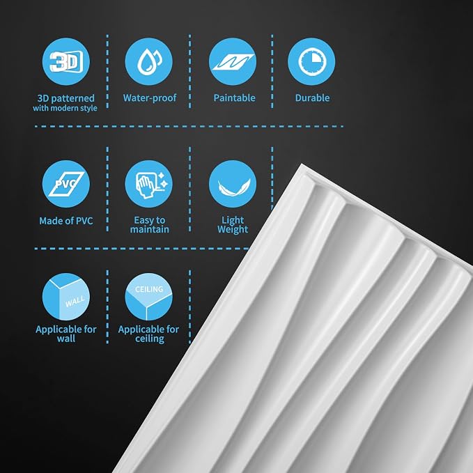 Art3d PVC Wavy Textured 3D Wall Panels, 15.7 x 11.8 Inch, 24-Pack, White | PVC, Waterproof, Featherlight, Scratch Resistant, Perfect for Office, Living Room & Home Decor - Image 8