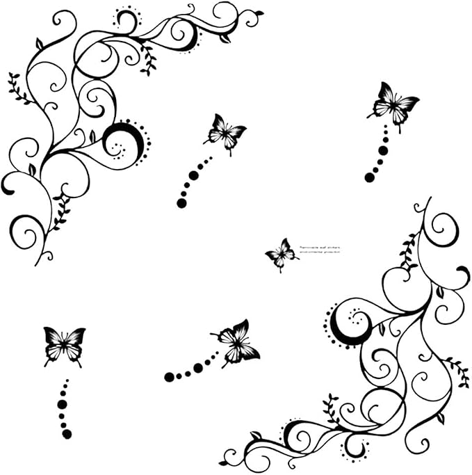 Hot Fashion Removable Vinyl DIY Black Nursery Flowers Vine and Beautiful Butterfly Wall Corner Decals Wall Sticker Murals Home Art Decor for Girls Kids Bedroom Living Room Home Decorations by AMAMAONM