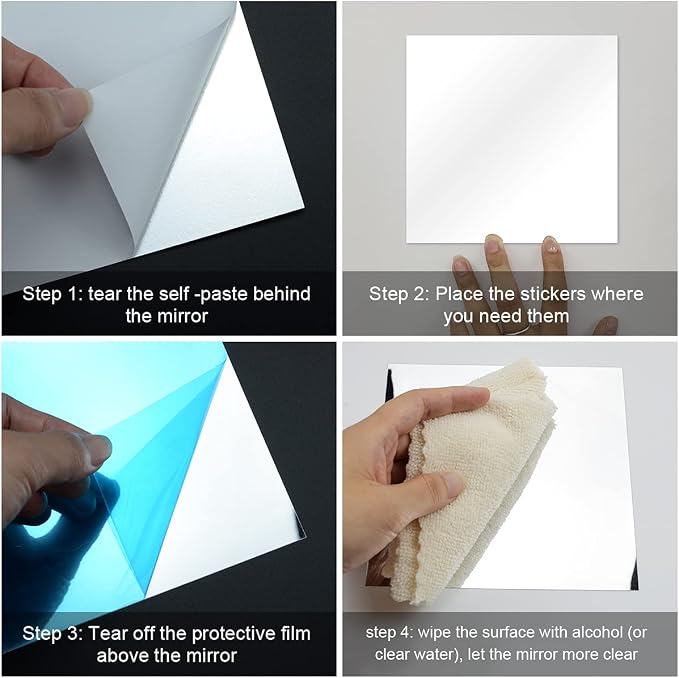 Fantasyon 10 Pieces Flexible Mirror Sheets, Self Adhesive Decorative Plastic Mirror Tiles Non-Glass Mirror Stickers for School Educational and Home Wall Decor (6x8 Inch) - Image 2
