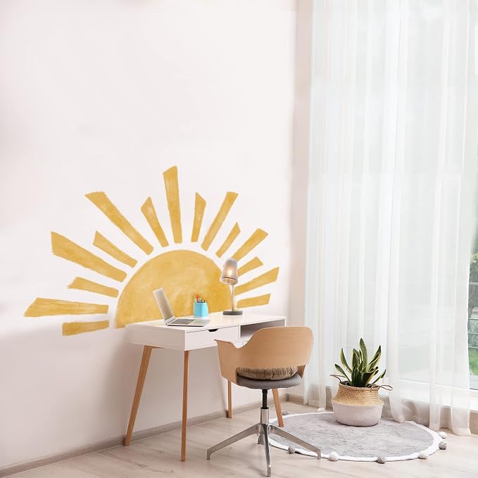 Large Watercolor Boho Sunshine Wall Decal for Kids Playroom | 47.28" x 26.40" Calming Half Sun Wall Sticker, Peel and Stick Sun Rise Wall Mural for Toddler Room and Classroom - Image 9