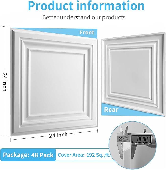 Art3d PVC Ceiling Tiles, 2'x2' Plastic Sheet in Pure White (48-Pack, Multi-Pack) - Image 4