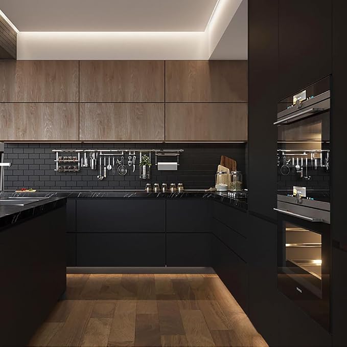 Yasinet Peel and Stick Wallpaper Black Wallpaper Black Contact Paper Modern ThickeningWaterproof Self Adhesive Removable Wall Paper Deco for Wall Bedroom Covering Countertop Cabinet Vinyl 17.7" x118" - Image 4