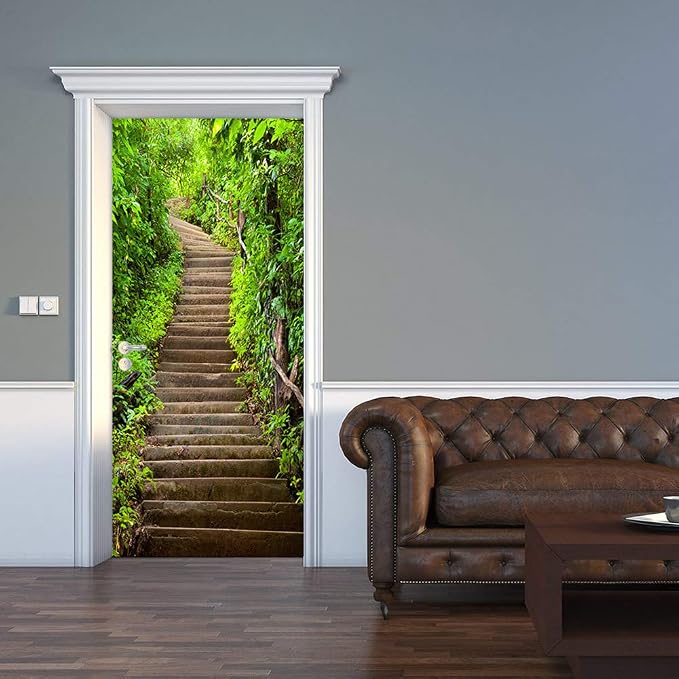 Door Stickers Peel and Stick Murals - Wall Covers Decorative Decal Forest | 30.3"W x 78.7"H, 3D Path&Trees Wallpaper，Waterproof Removable Opaque Vinyl Self Adhesive Fake Door Decor for Home Office - Image 7