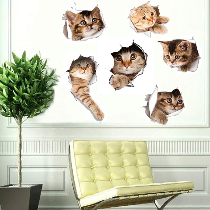6PCS 3D Wall Stickers Cats Self Adhesive, Kids Wall Decals/Removable Vinyl Art Murals for Living Room Baby Rooms Bedroom Toilet House Wall DIY Decoration - Image 7