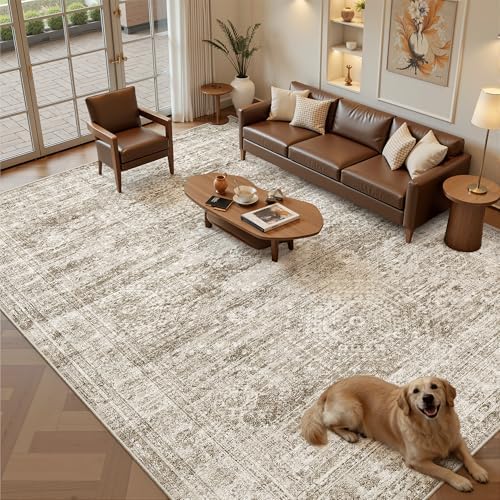 Soalmost Washable Area Rug 8x12 Large Soft Brown Rugs for Living Room by Soalmost