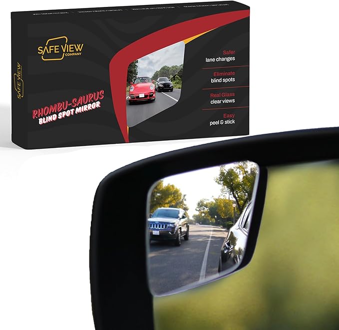 "Rhombus 4000" Car Blind Spot Mirror by Safe View Company - Change Lanes w Confidence, Frameless HD Convex Glass, Seamlessly Contours to Rear View Side Mirrors, Peel & Stick (2Pack) by Safe+View+Company