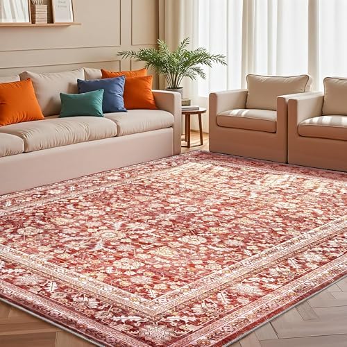 OPPODREAM Vintage RED Area Rugs 5x7, Washable Rug for Living Room by OPPODREAM