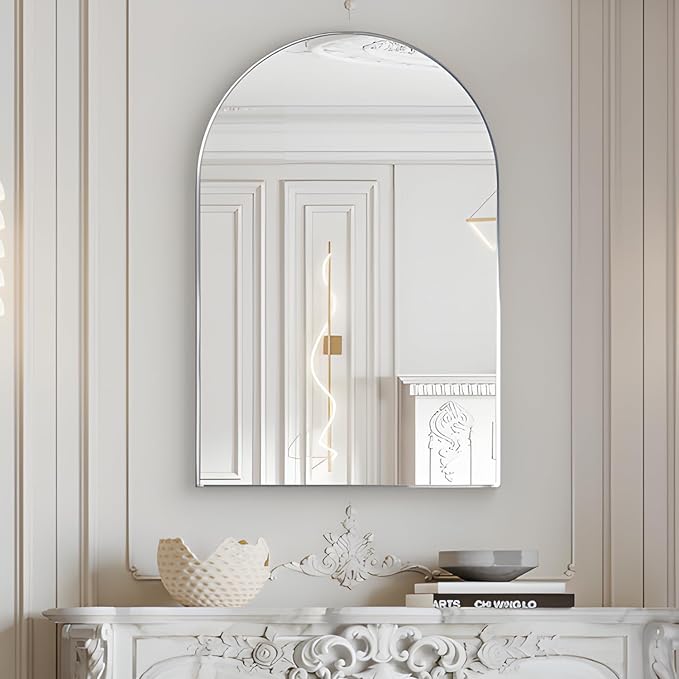 Wall Mounted Mirror, Arched Wall Mirror for Bathroom, 24"x36" Arch Bathroom Mirror with Metal Frame, Silver Vanity Mirror Decor for Mantle, Bedroom, Entryway, Living Room - Image 4