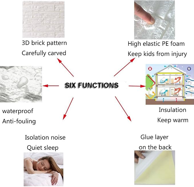 3D Wall Panels Peel and Stick Foam Brick Wallpaper, White, 12Pcs | Faux Stone Interior Wall Covering Panels Self-Adhesive Waterproof Wall Stickers Textured brick Paneling for Walls Decorative - Image 5
