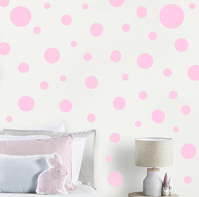 Polka Dot Wall Stickers, Wall Decor Stickers, Wall Dots, Vinyl Circle Room Dot Decals (Soft Pink) by Create-A-Mural