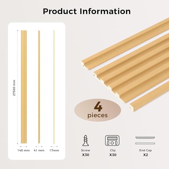 Slat Wall Panel 4-Pack, 108’’x5.7’’, Oak | Real Wood Material, with 2Pcs End Trims, Wood Wall Panel for Interior Wall Decor, Bedroom, Living Room, TV Background - Image 3