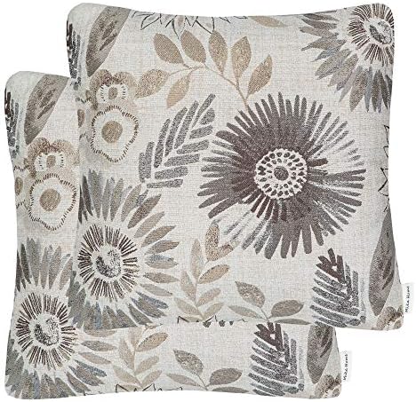 Mika Home Pack of 2 Throw Pillow Covers Decorative Pillow Cases for Sofa Couch Bed,Sunflower Pattern,22x22 Inches,Grey Cream by MikaHome